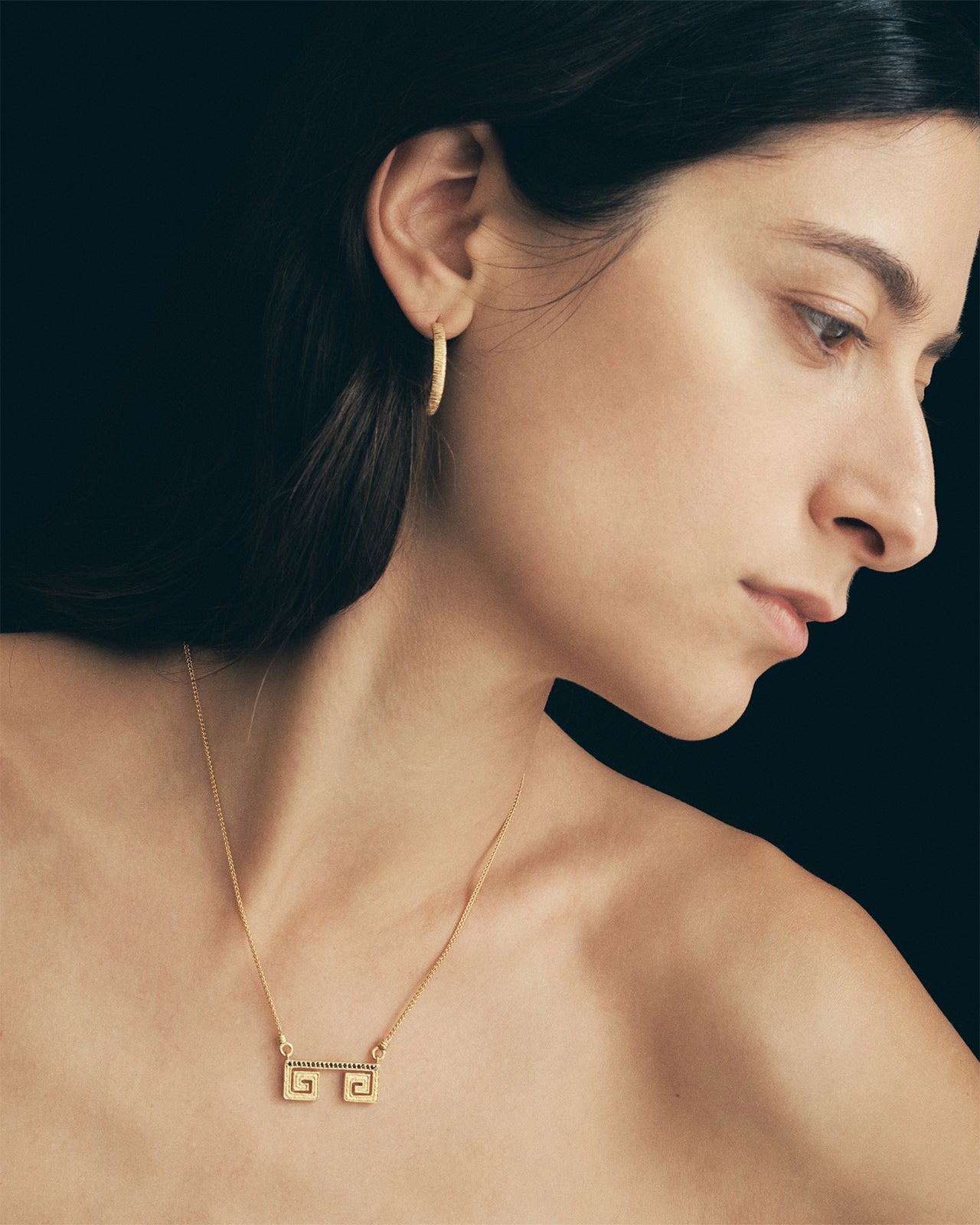 Temple of the Sun Greca Pave Necklace Gold Vermeil