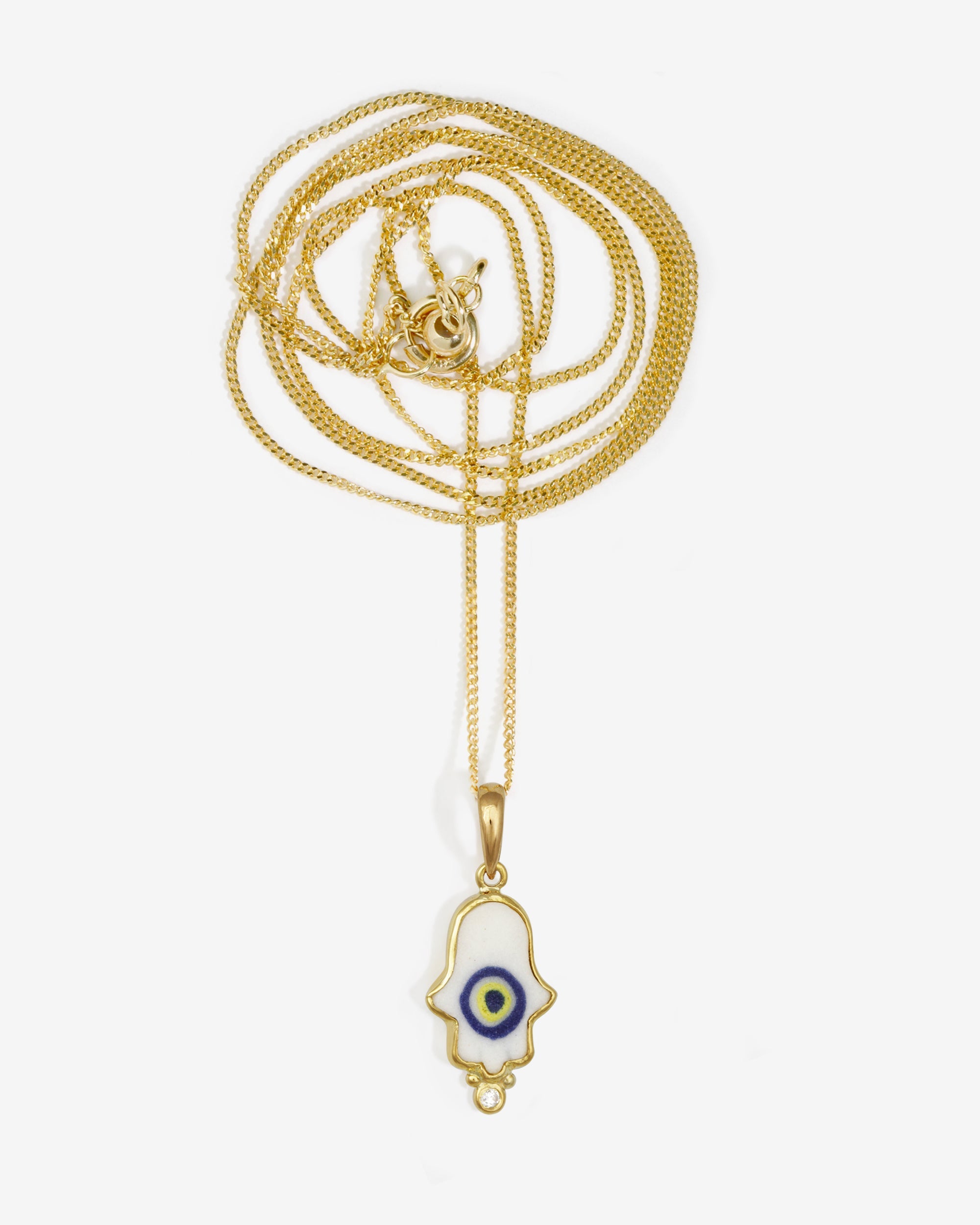 Temple of the Sun Hamsa White Necklace White Diamond Solid Gold