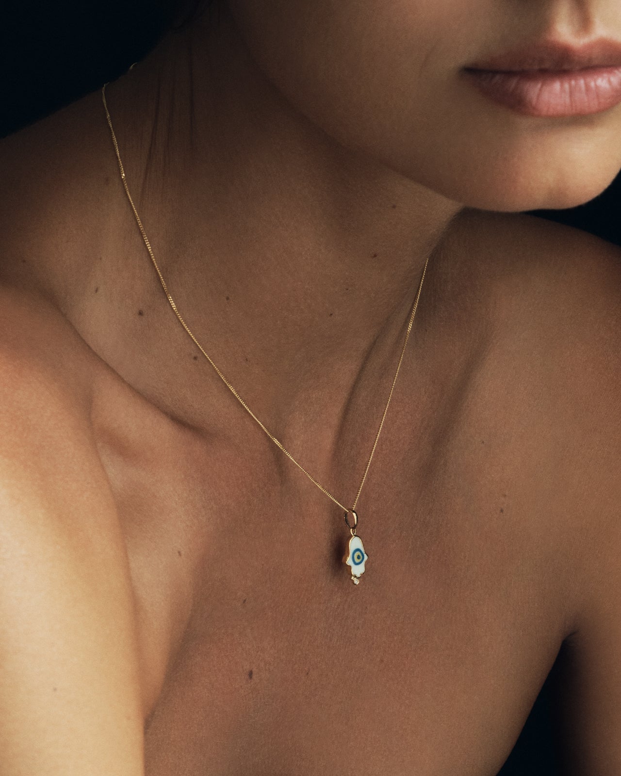 Temple of the Sun Hamsa White Necklace White Diamond Solid Gold