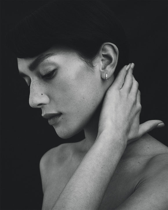 Temple of the Sun Helix Huggie Earrings Silver