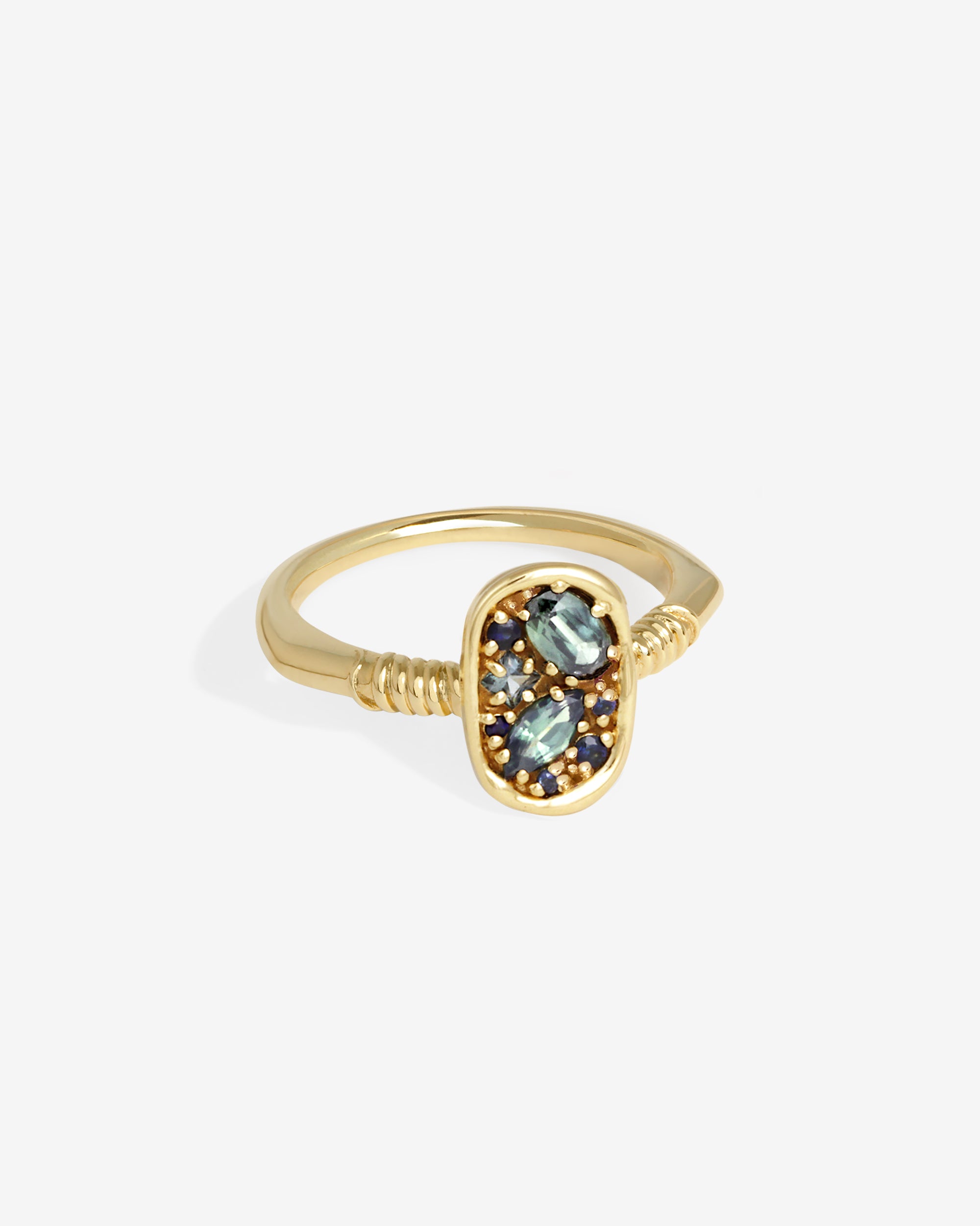 Temple of the Sun Illume Ring Teal Sapphire Solid Gold