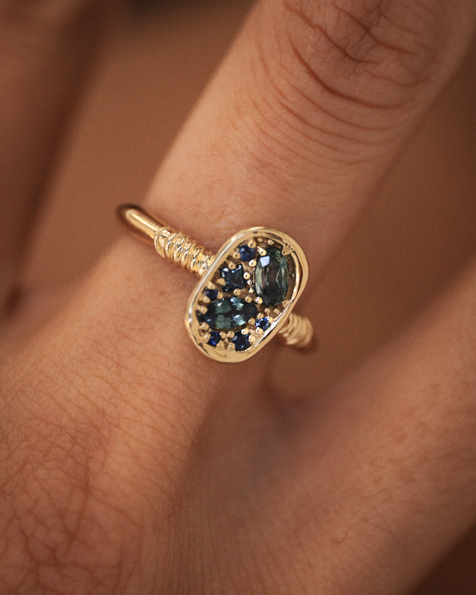Temple of the Sun Illume Ring Teal Sapphire Solid Gold
