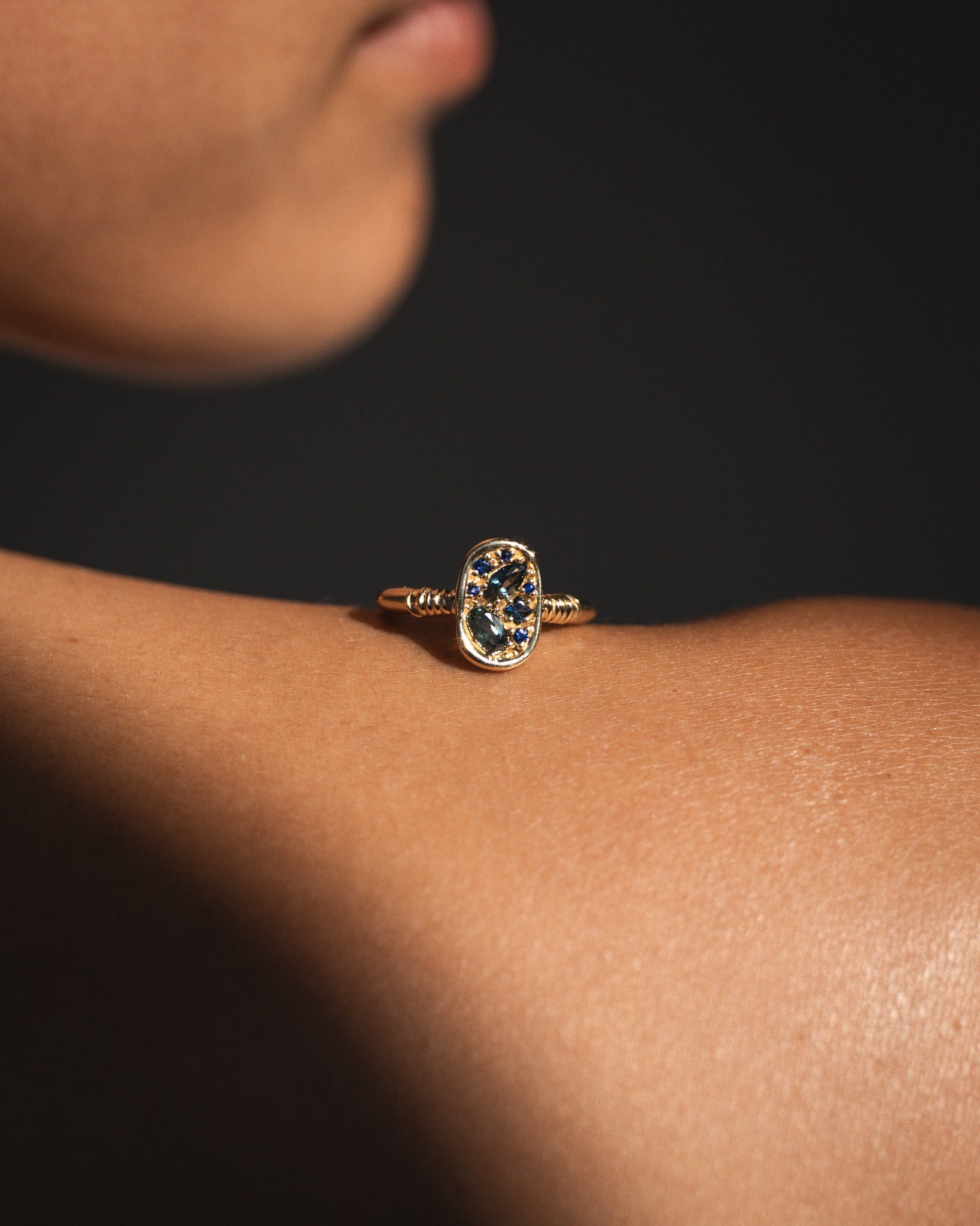 Temple of the Sun Illume Ring Teal Sapphire Solid Gold