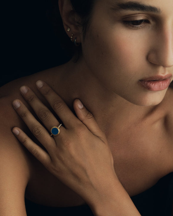 Temple of the Sun Inara Ring Lapis Solid Gold