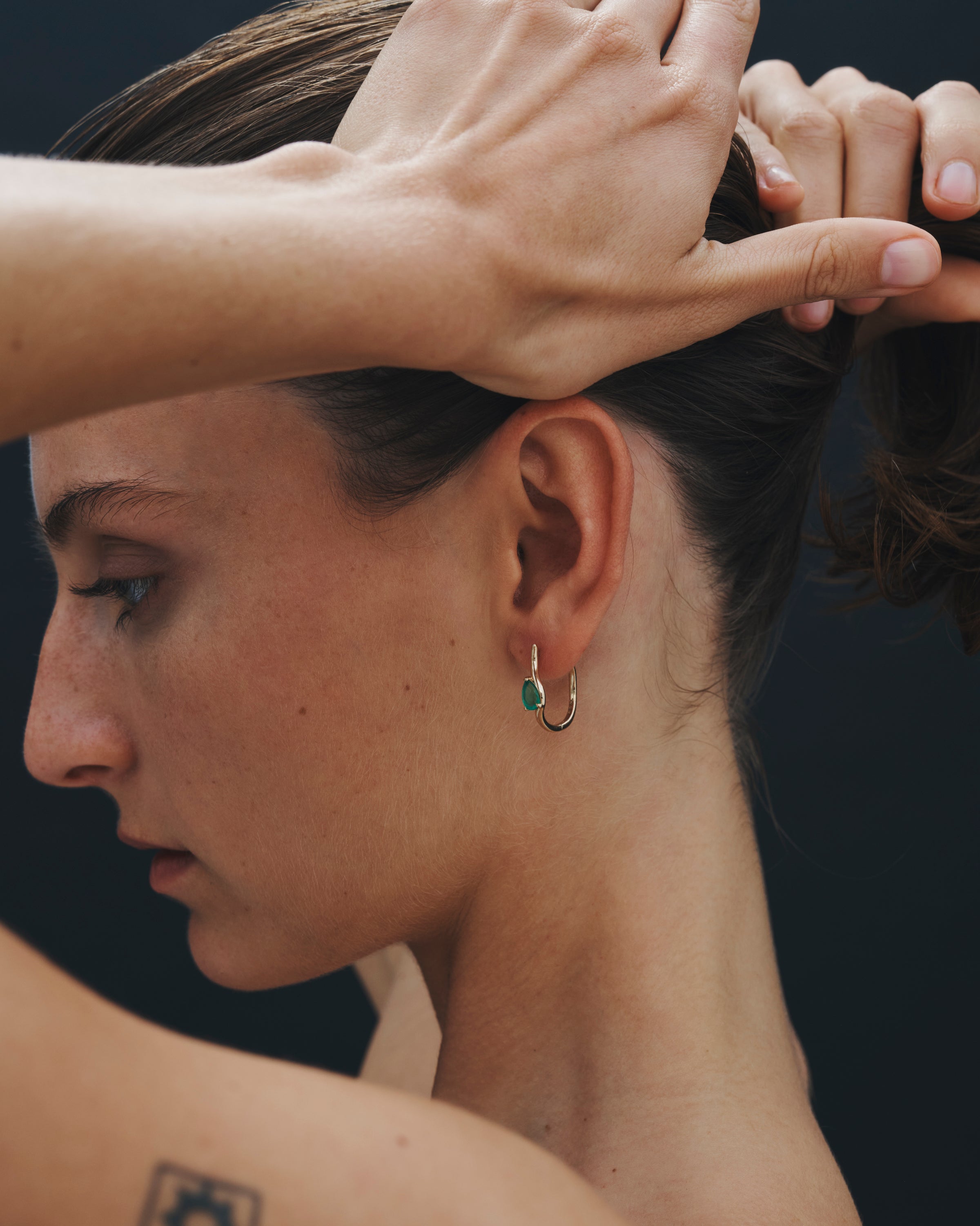 Temple of the Sun Iona Hoops Pear Emerald Solid Gold