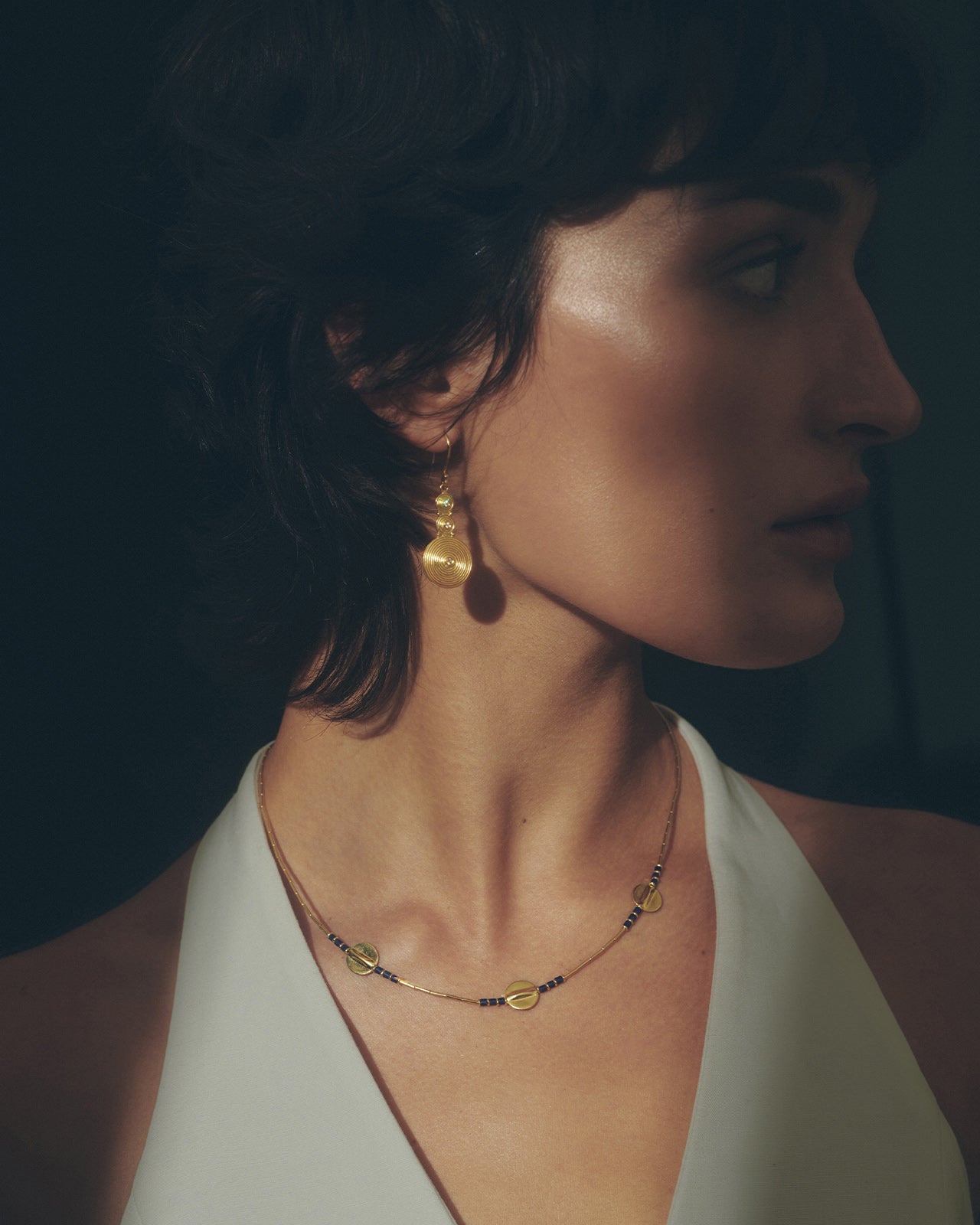 Temple of the Sun Ionia Disc Necklace Lapis Solid Gold