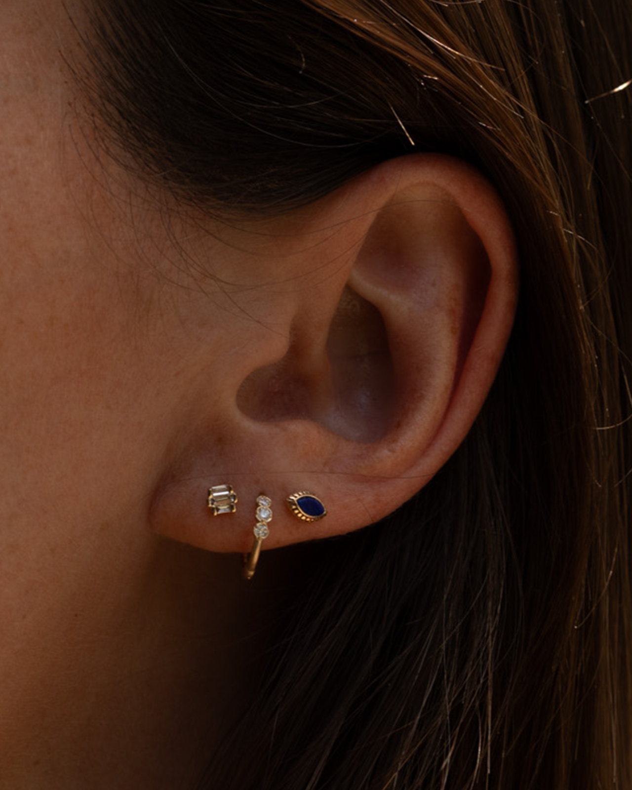Temple of the Sun Jewellery Alessia Single Stud Lapis Solid Gold