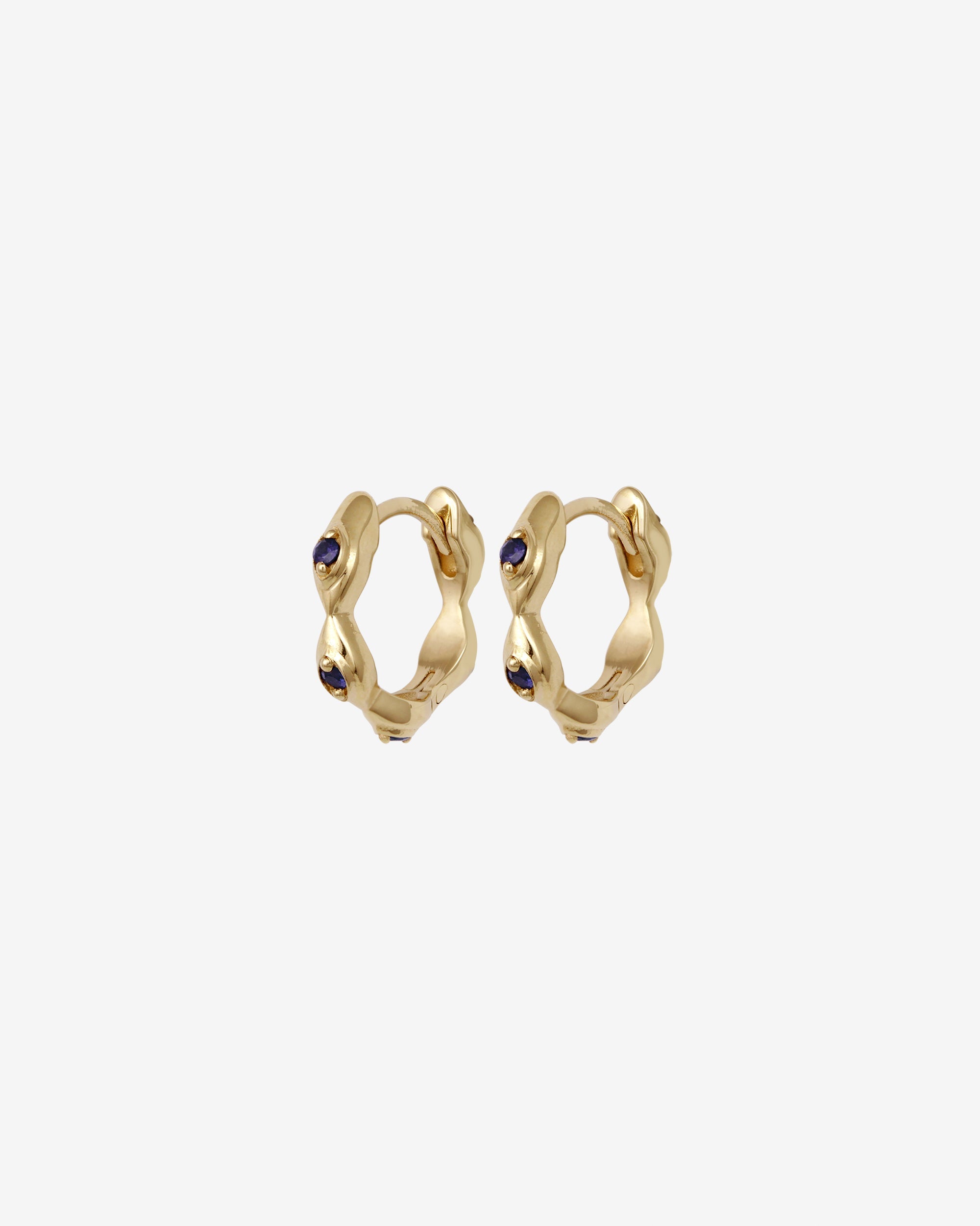 Temple of the Sun Kassandra Huggie Earrings Sapphire Solid Gold
