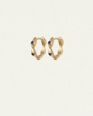 Temple of the Sun Kassandra Huggie Earrings Sapphire Solid Gold