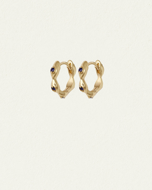 Temple of the Sun Kassandra Huggie Earrings Sapphire Solid Gold