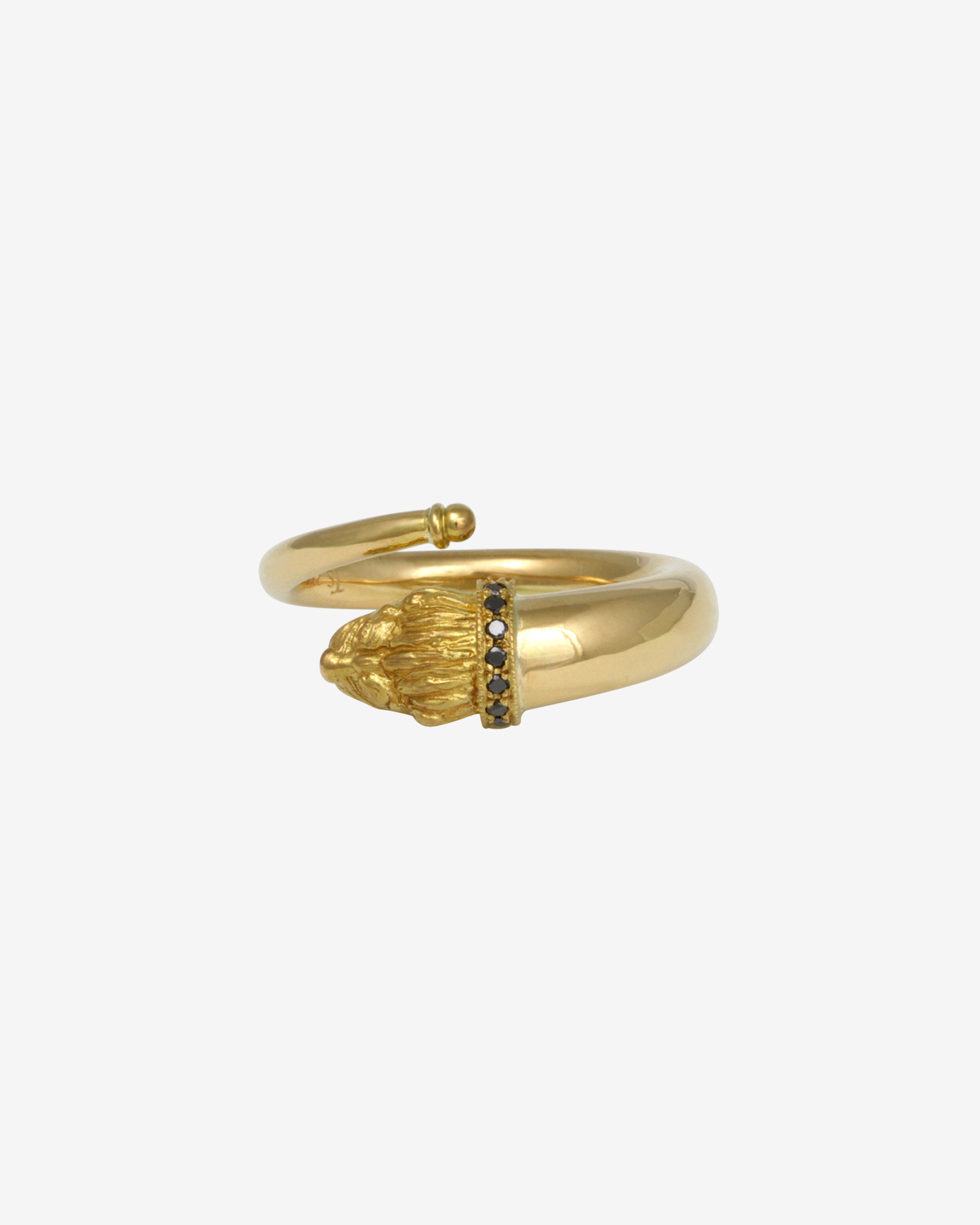Temple of the Sun Loulon Lion Ring Black Diamond Solid Gold