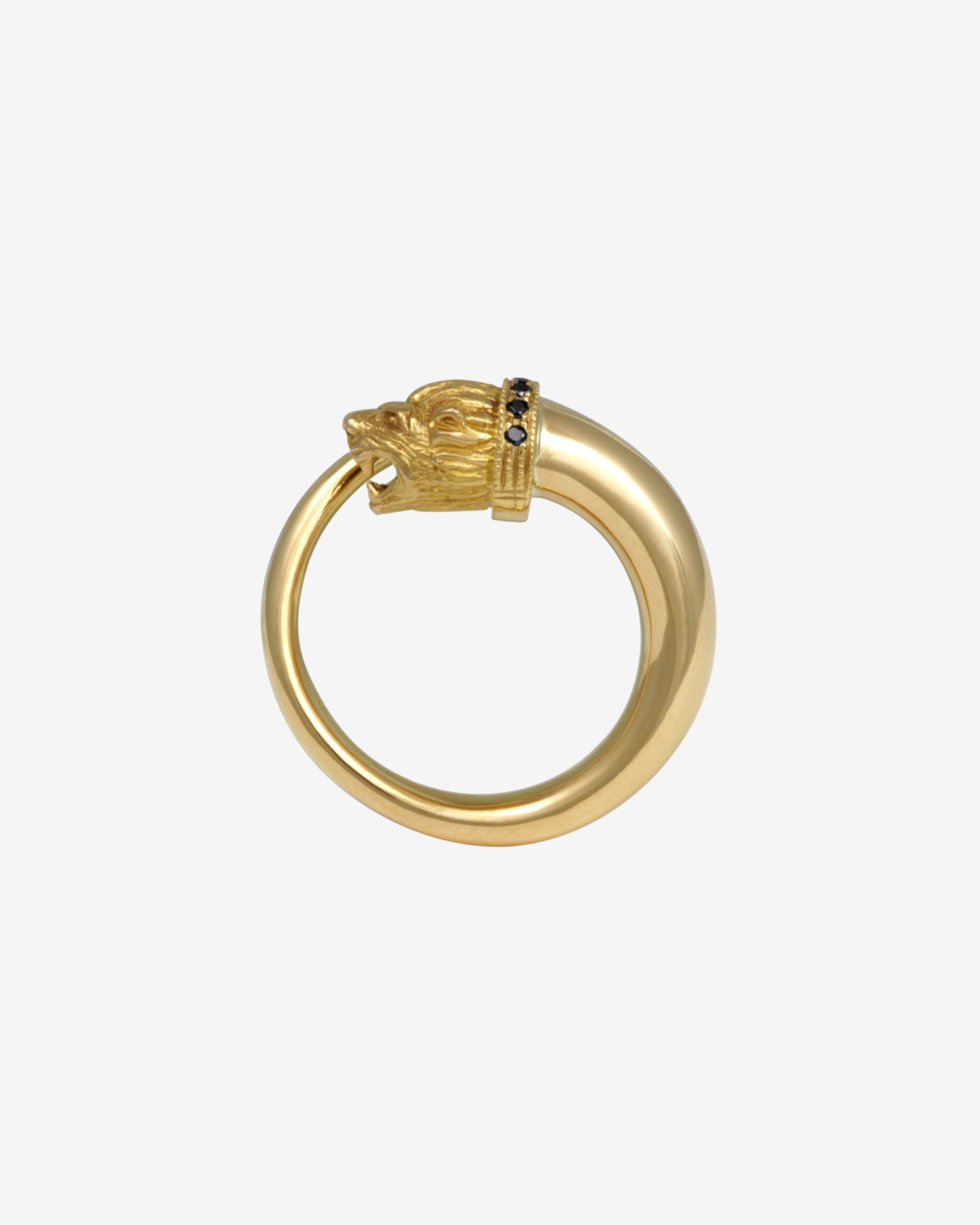 Temple of the Sun Loulon Lion Ring Black Diamond Solid Gold
