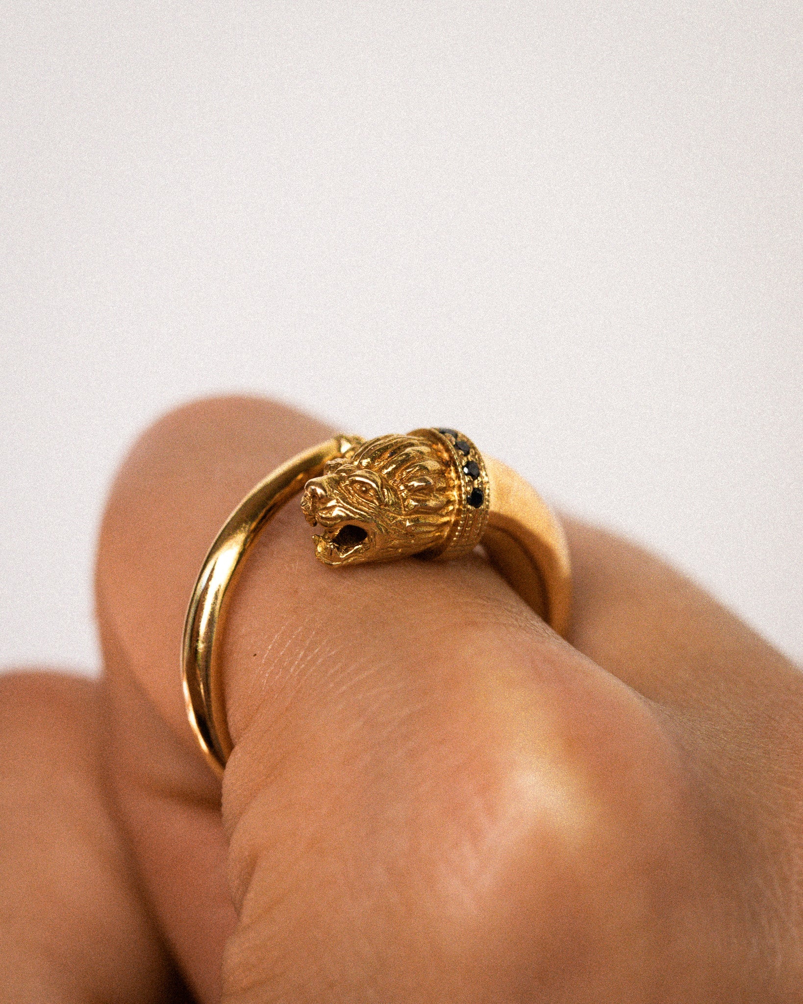 Temple of the Sun Loulon Lion Ring Black Diamond Solid Gold