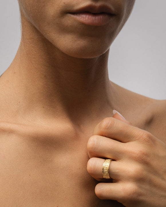 Temple of the Sun Meander Ring Gold Vermeil