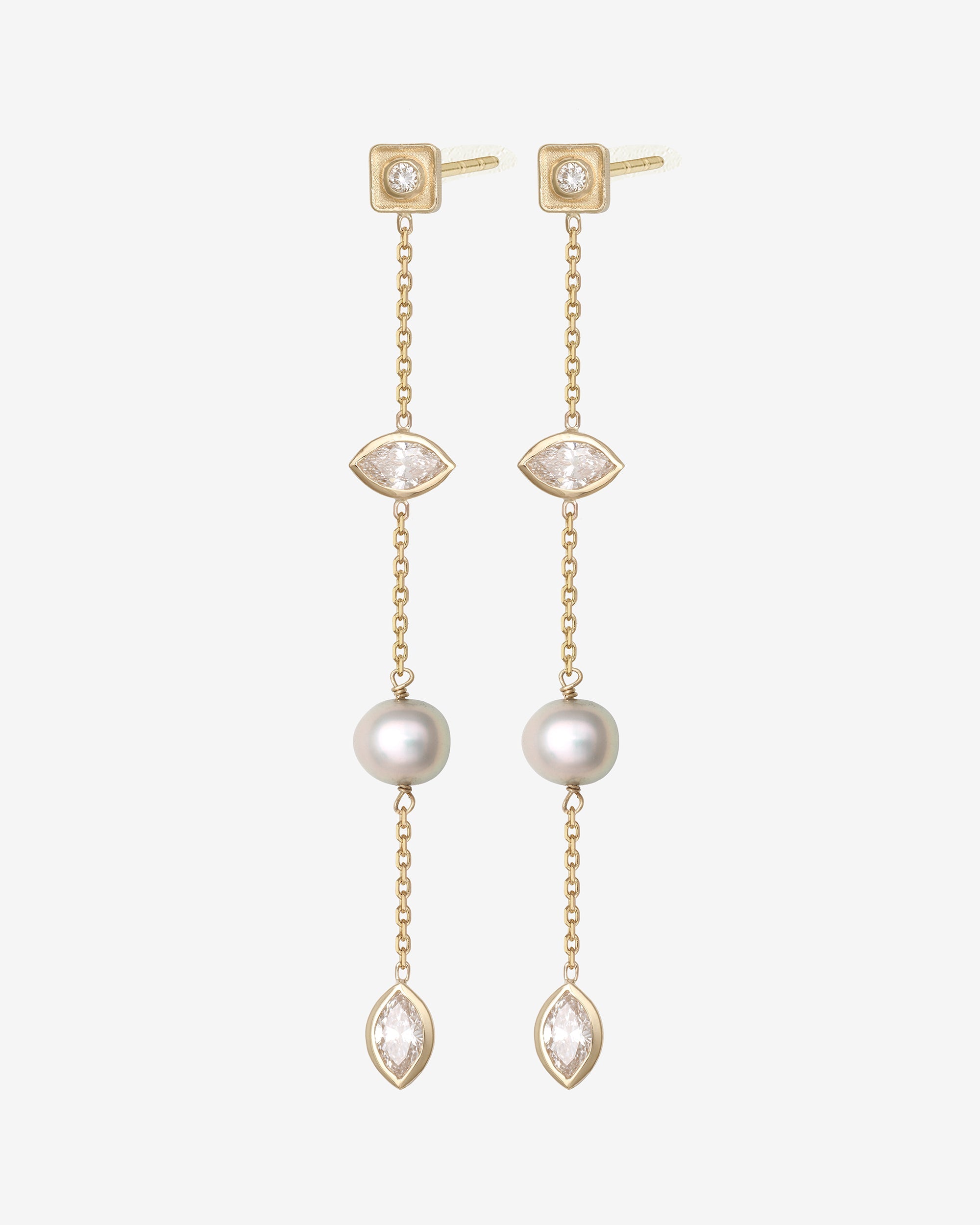 Temple of the Sun Mer Statement Earrings Pearl Diamond Solid Gold