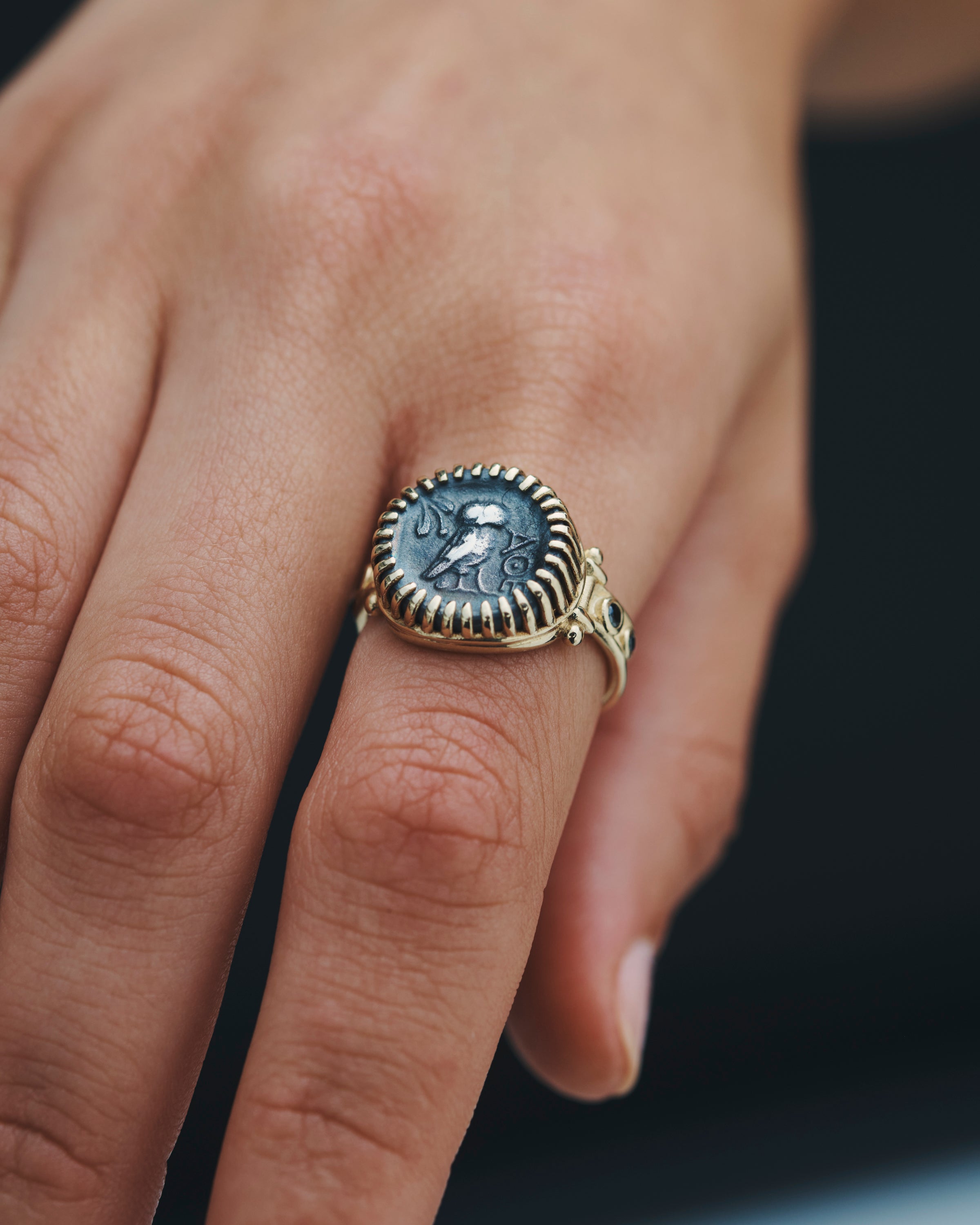 Palas Intaglio Ring Black Diamond Solid Gold
