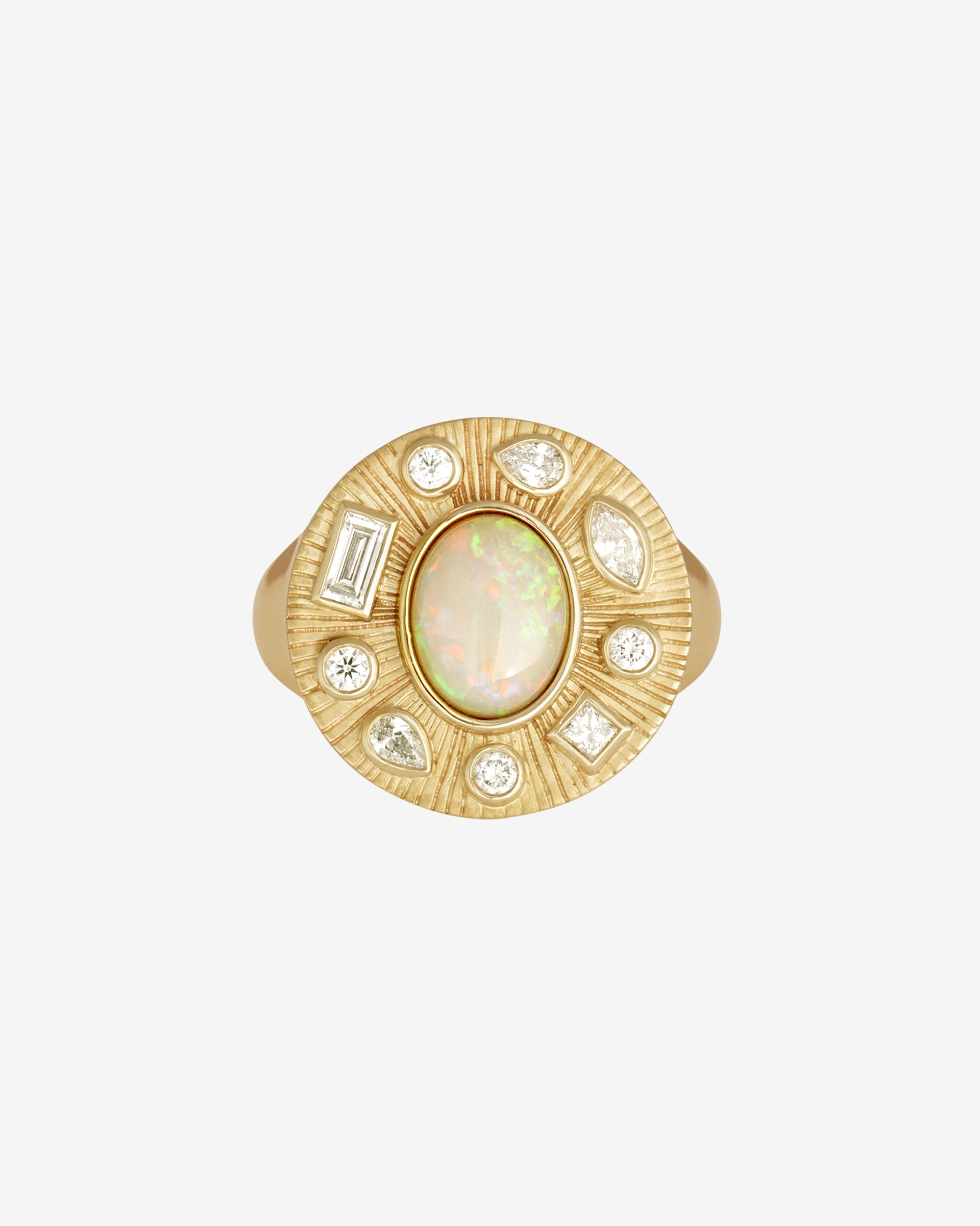 Temple of the Sun Radiance Ring Opal Diamond Solid Gold