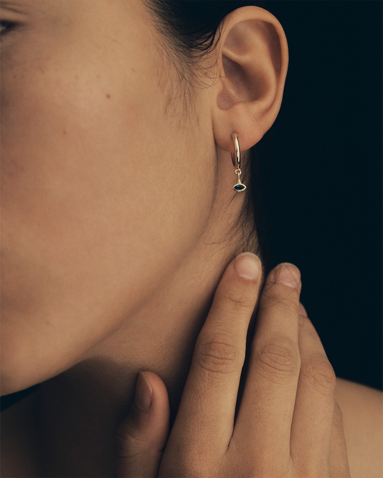 Temple of the Sun Relic Marquise Drop Earrings Sapphire Solid Gold