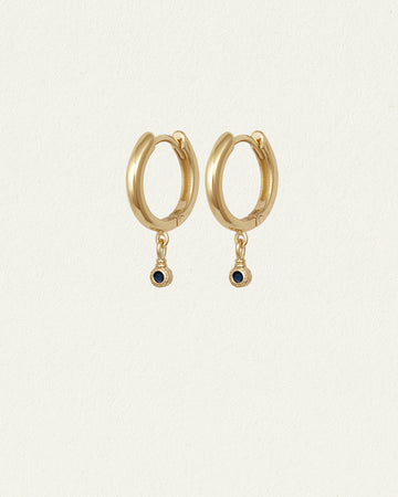 Temple of the Sun Relic Round Drop Earrings Sapphire Solid Gold