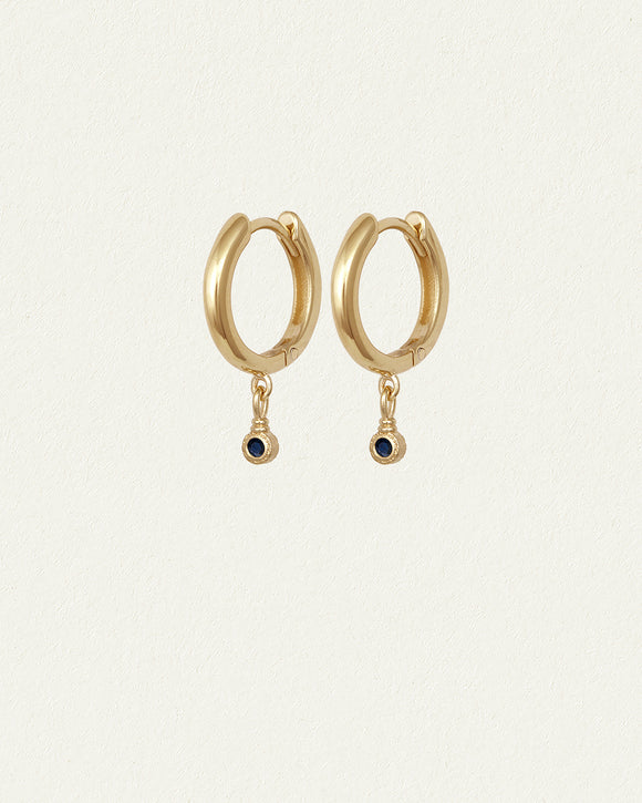 Temple of the Sun Relic Round Drop Earrings Sapphire Solid Gold