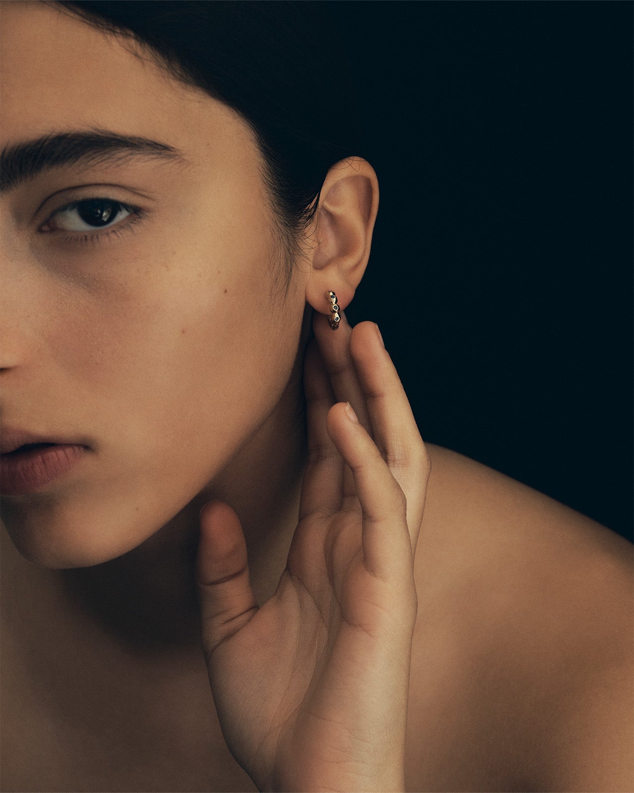 Temple of the Sun Relic XI Huggie Earrings Sapphire Solid Gold