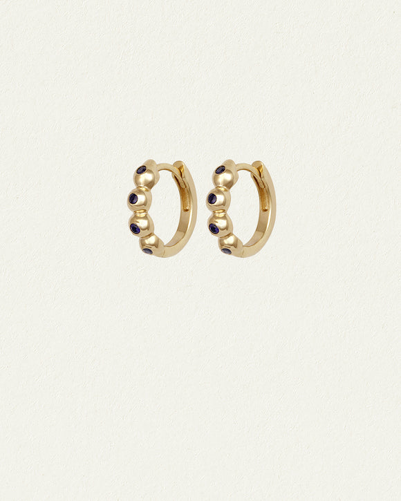 Temple of the Sun Relic XI Huggie Earrings Sapphire Solid Gold