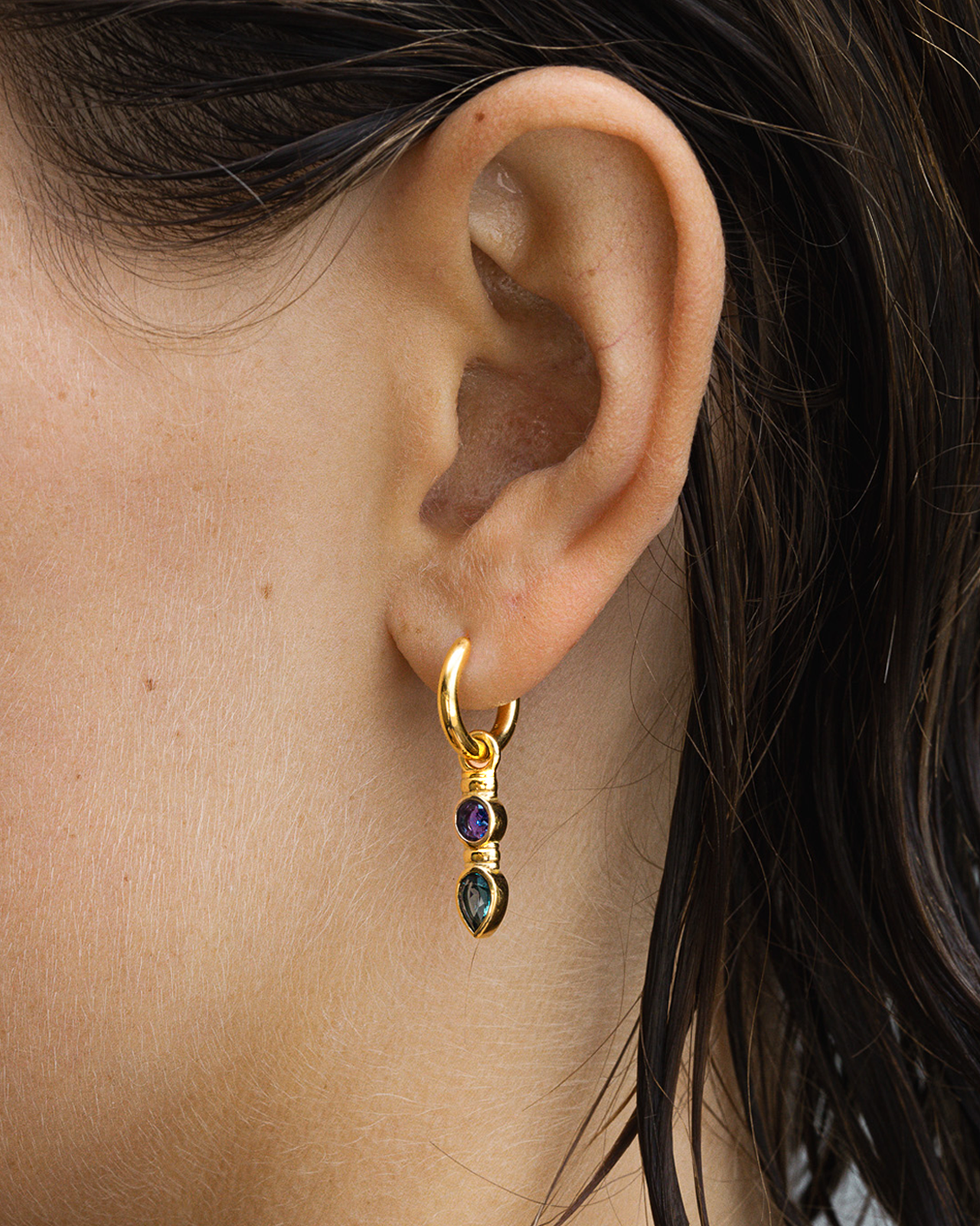 Temple of the Sun Teal Earrings Gold Vermeil