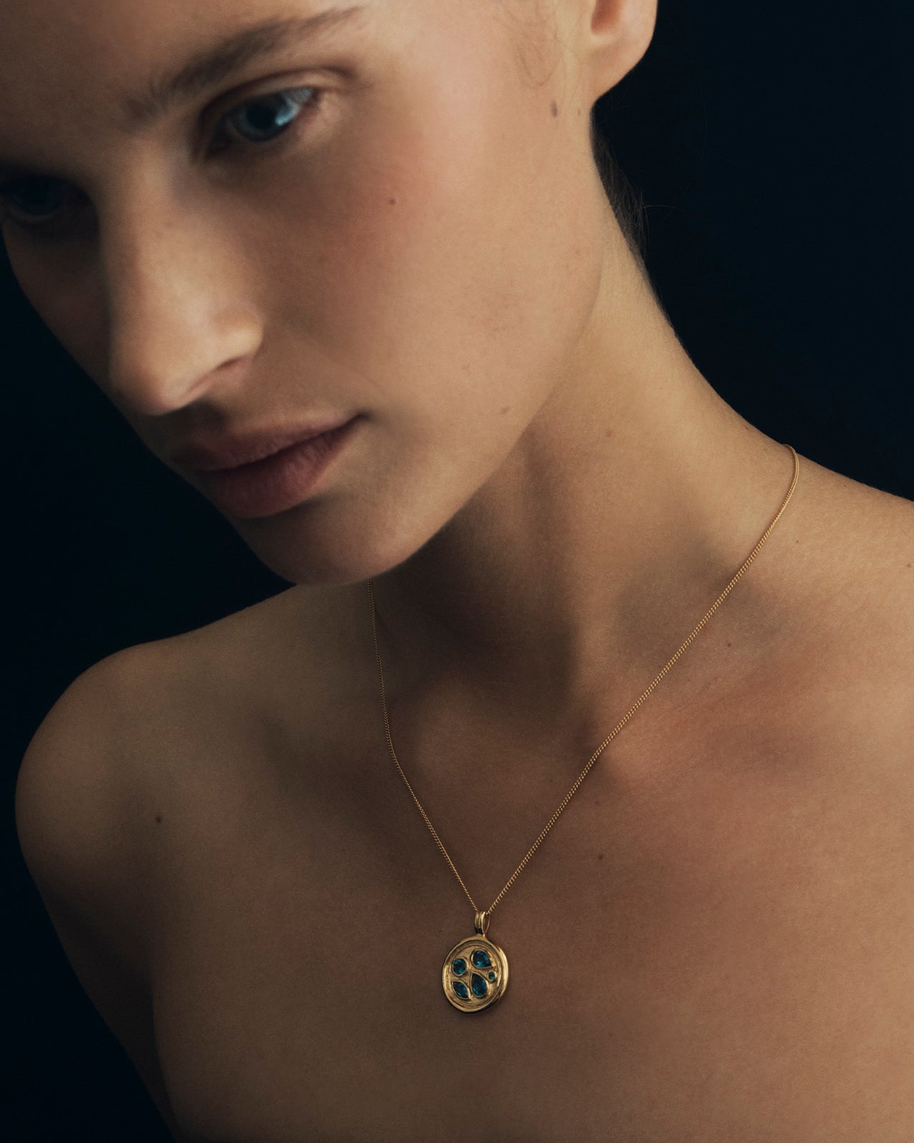 Temple of the Sun Teal Necklace Gold Vermeil