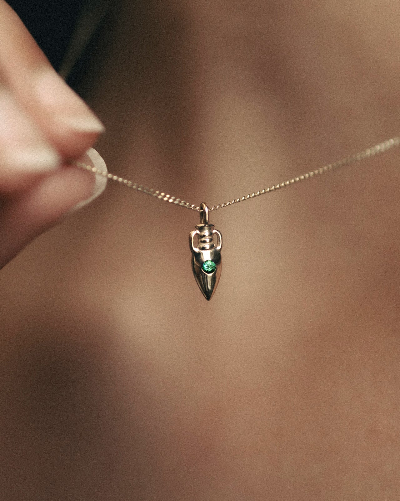 Temple of the Sun Urn Necklace Emerald Solid Gold