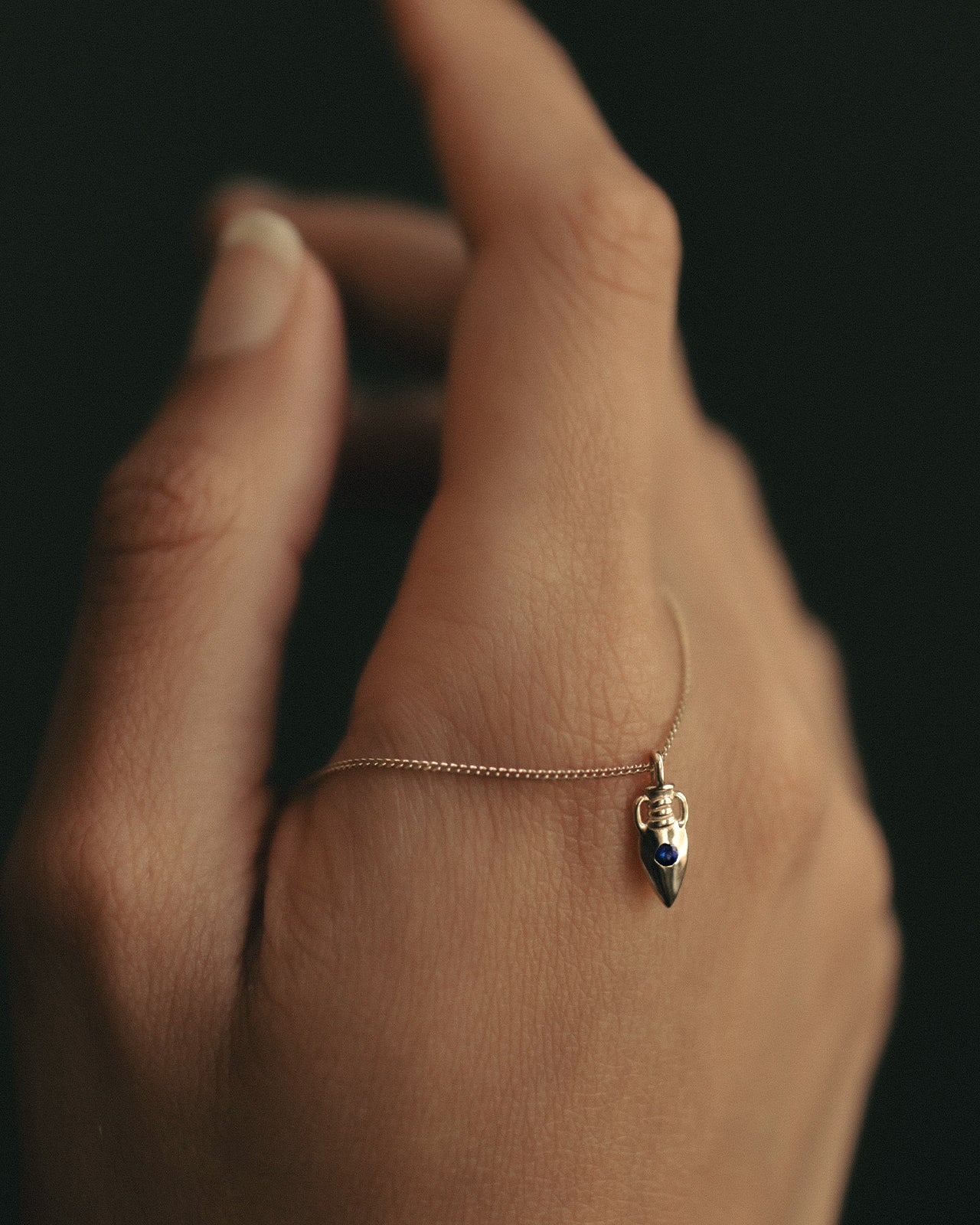 Temple of the Sun Urn Necklace Sapphire Solid Gold