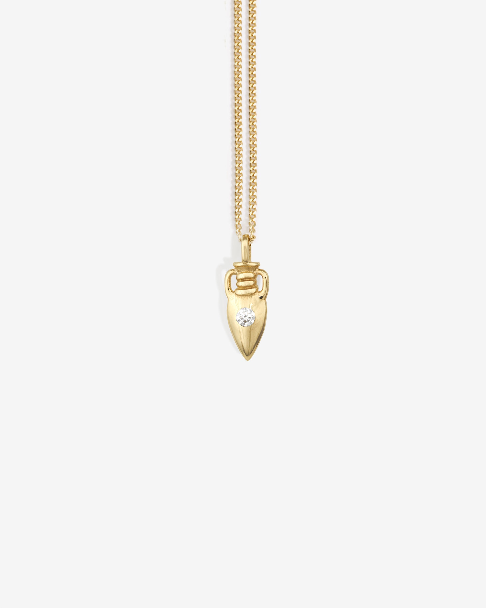 Temple of the Sun Urn Necklace White Diamond Solid Gold
