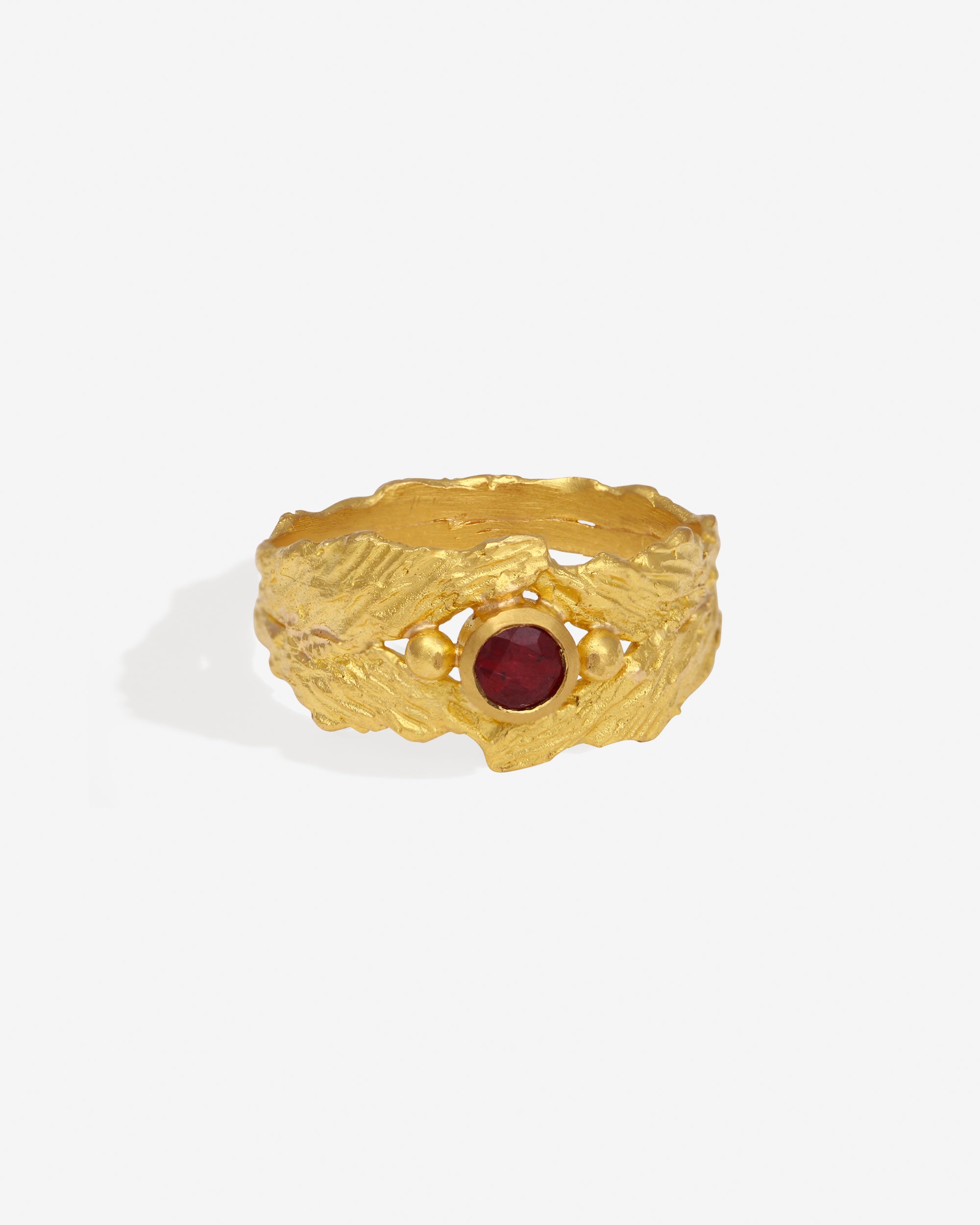 Temple of the Sun Verbena Wide Ring Ruby Solid Gold
