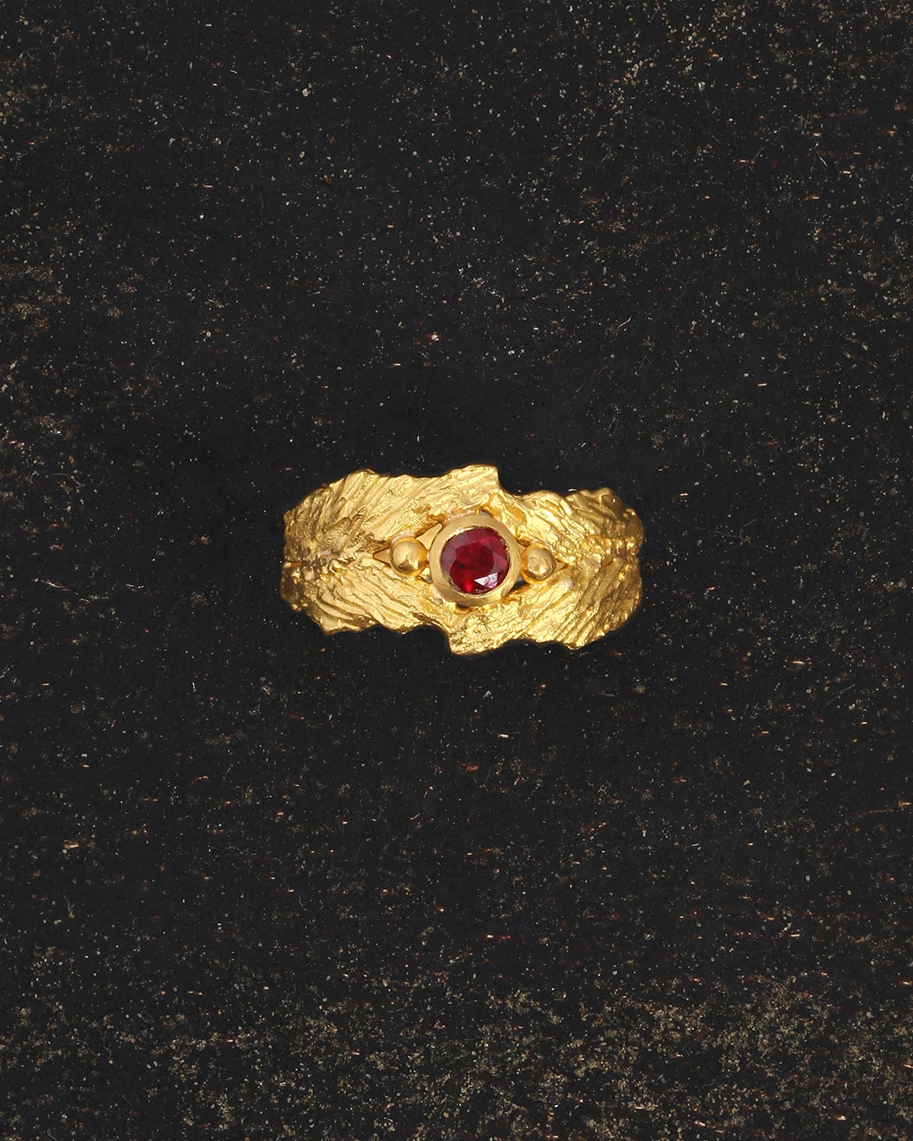 Temple of the Sun Verbena Wide Ring Ruby Solid Gold
