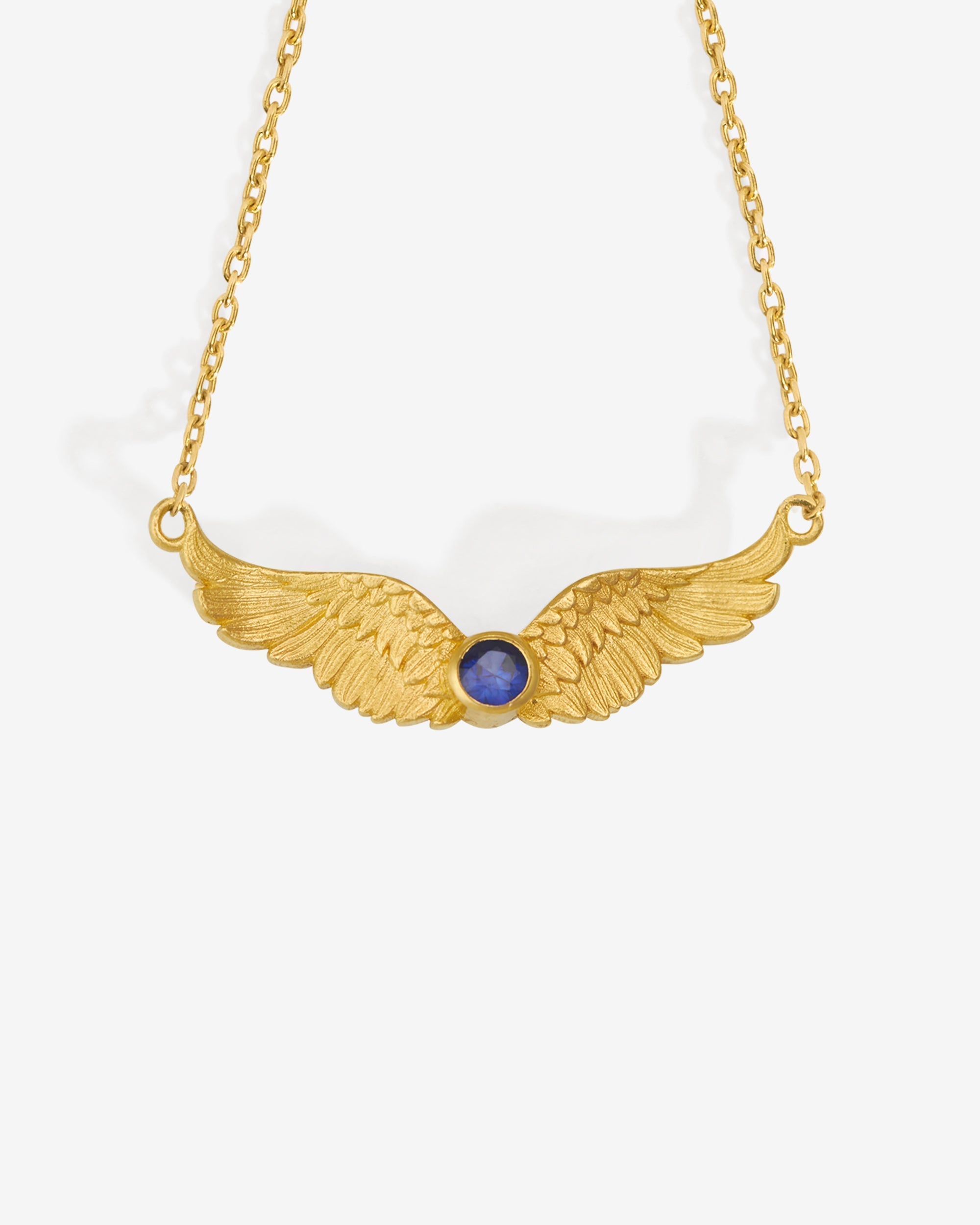 Temple of the Sun Winged Necklace Sapphire Solid Gold