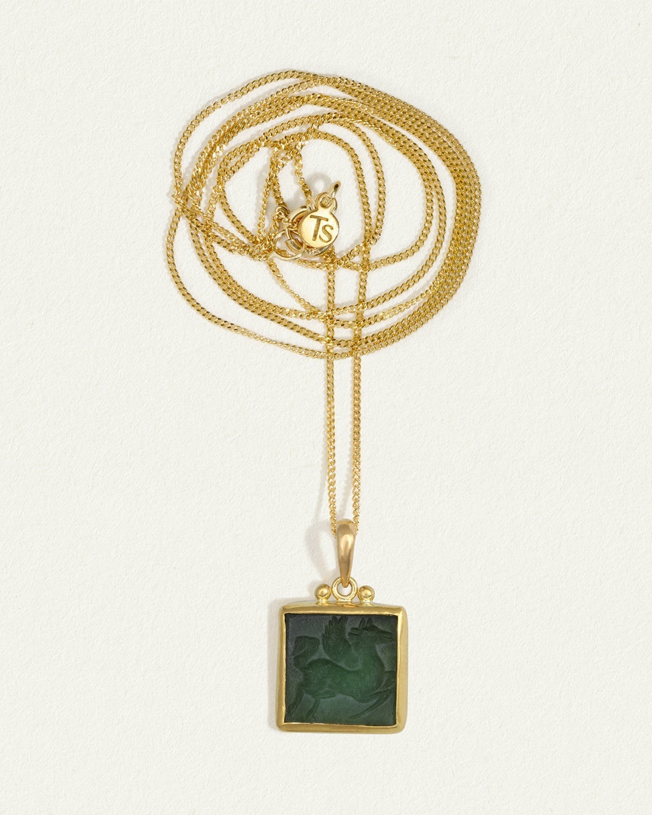 Anu Olive Pegasus Necklace Green Agate Solid Gold – Temple of the Sun
