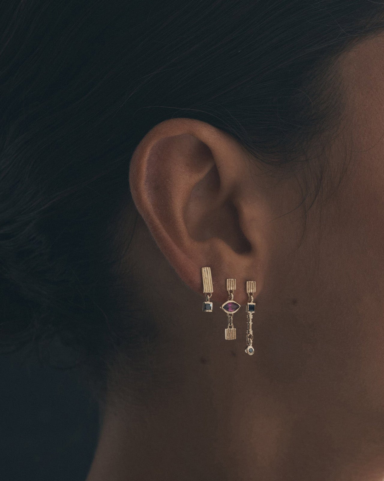 Temple of the Sun Riva Earrings Black Diamond Solid Gold